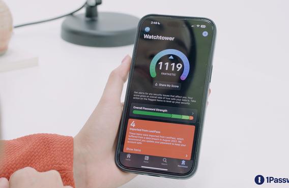 1Password Watchtower 弱密碼與外洩偵測畫面